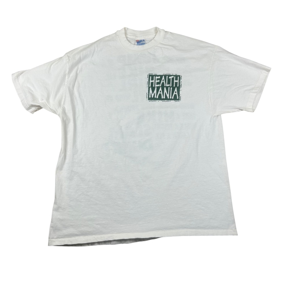 Vintage Hanes Beefy-T Health Mania Graphic Single Stitch‎ White Mens XL USA Made